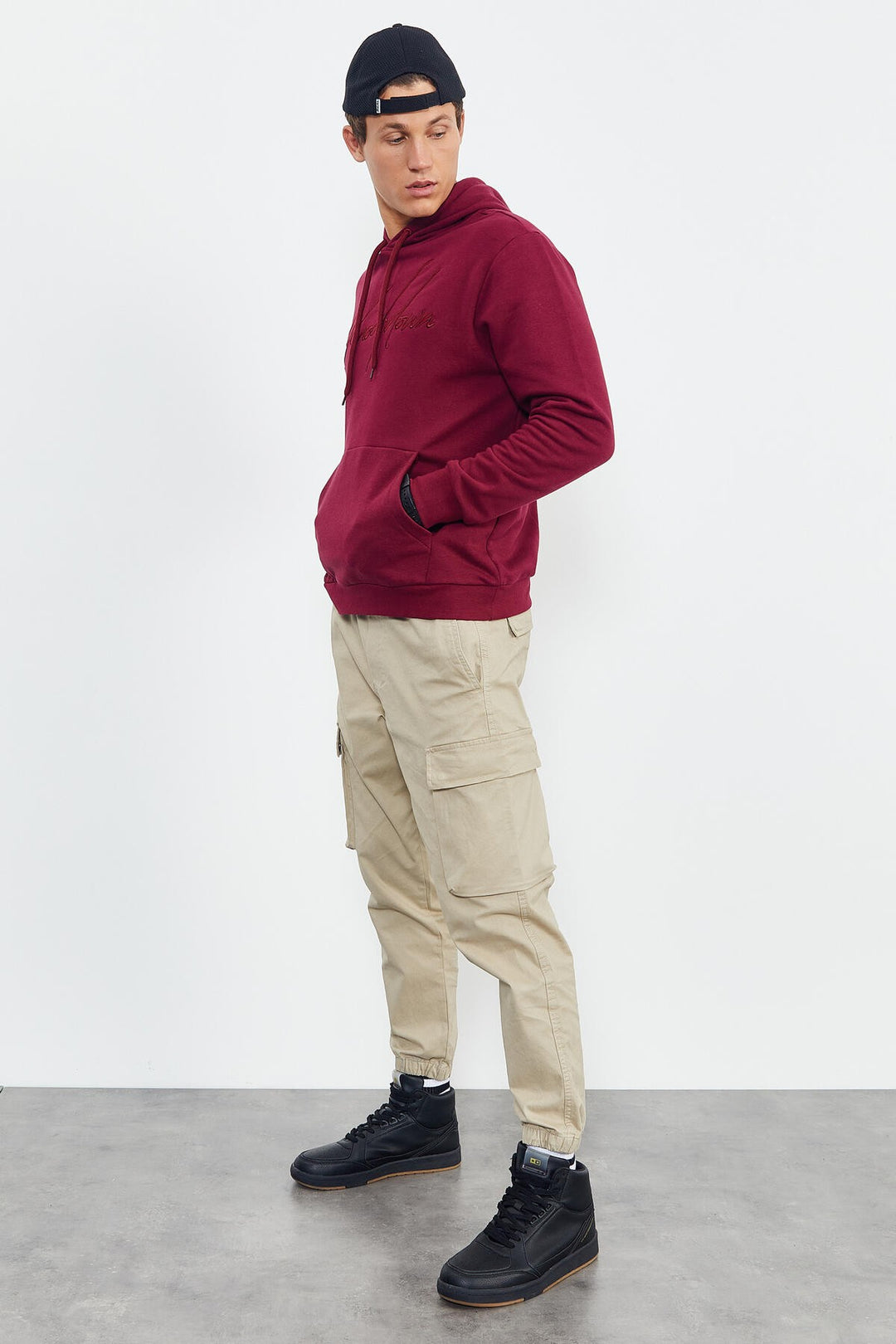 TMY Purple Cursive Embroidered Hooded Comfort Fit Men's Sweatshirt - 88007 - Barrie