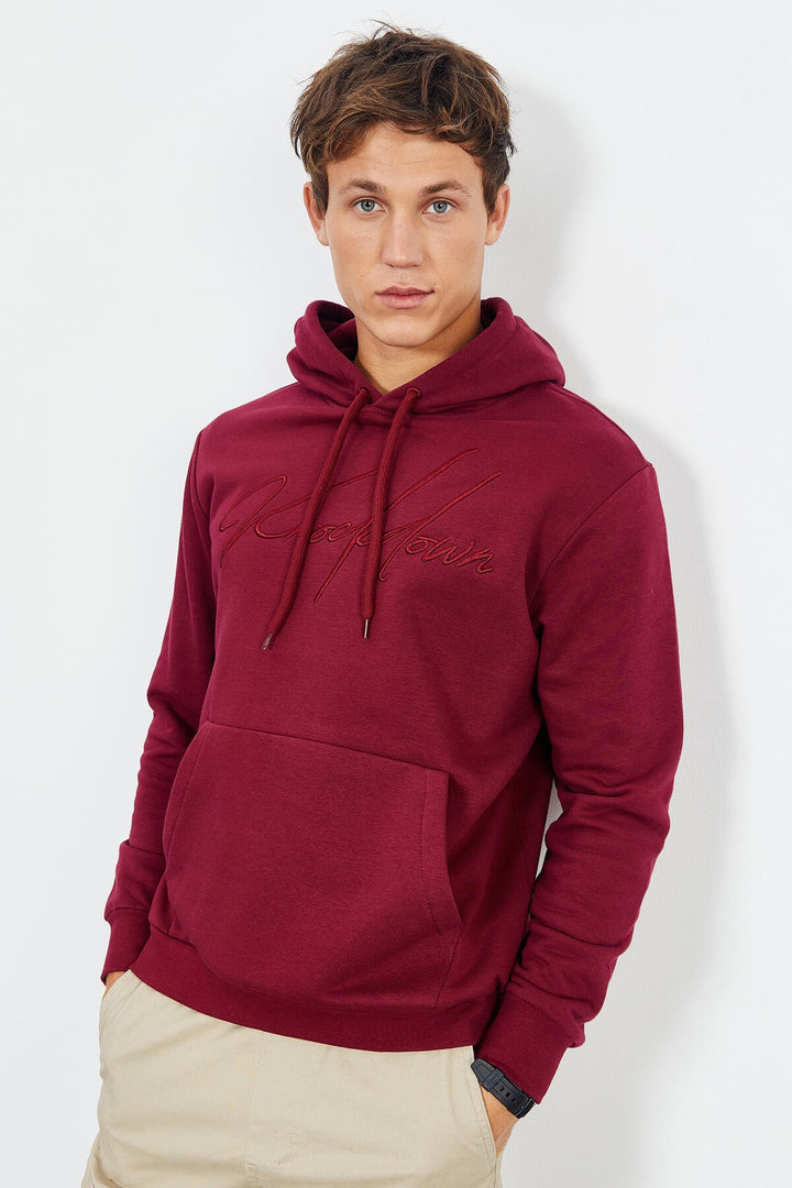 TMY Purple Cursive Embroidered Hooded Comfort Fit Men's Sweatshirt - 88007 - Barrie