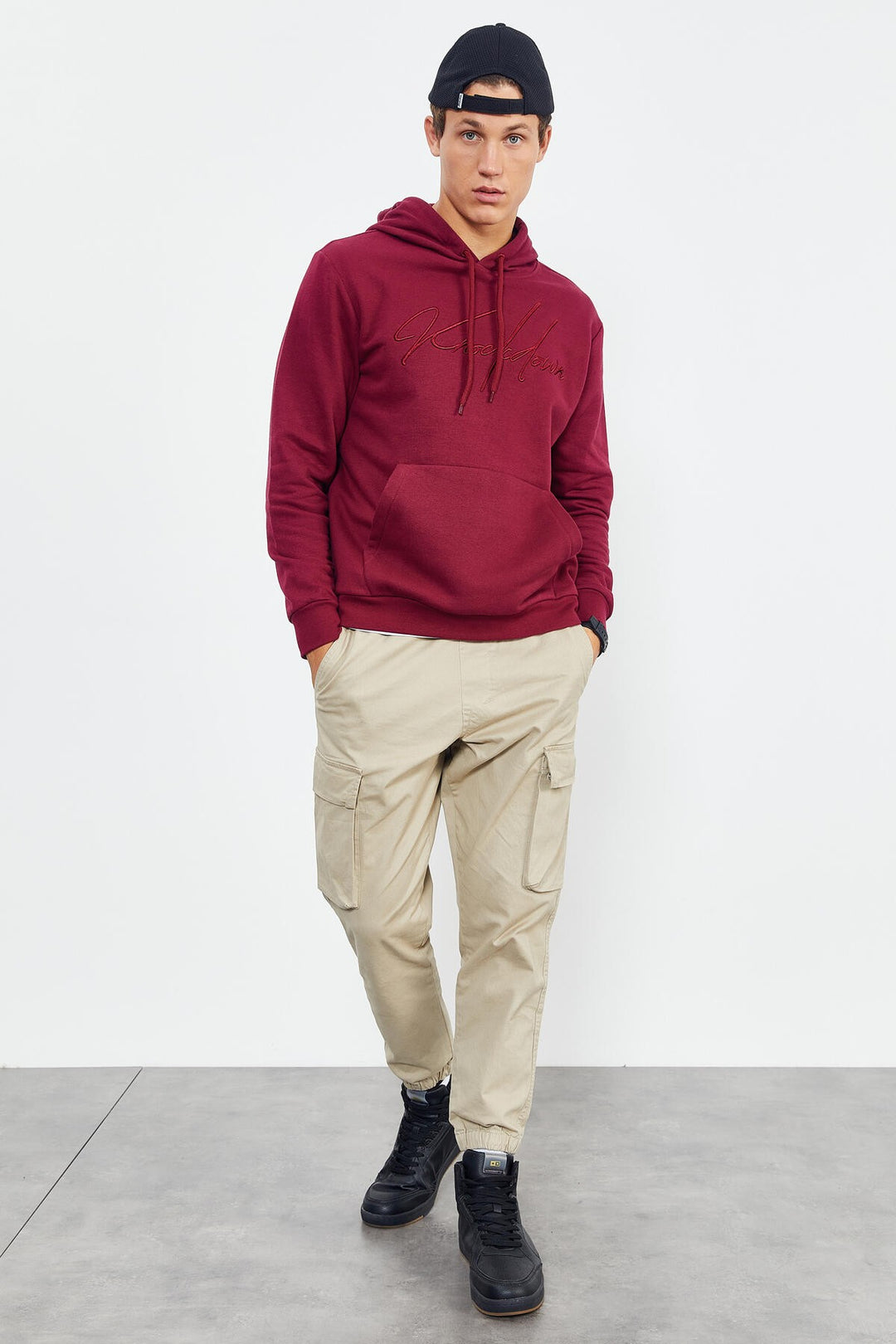 TMY Purple Cursive Embroidered Hooded Comfort Fit Men's Sweatshirt - 88007 - Barrie