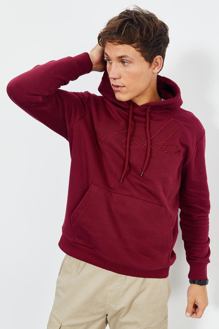 TMY Purple Cursive Embroidered Hooded Comfort Fit Men's Sweatshirt - 88007 - Barrie