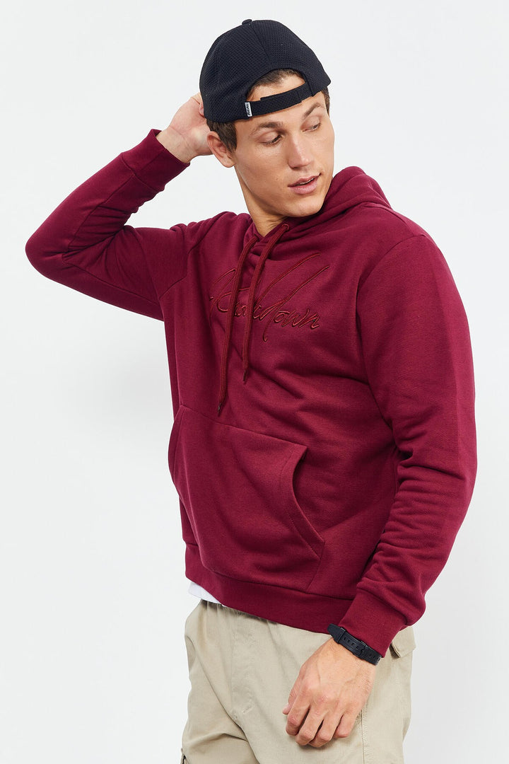 TMY Purple Cursive Embroidered Hooded Comfort Fit Men's Sweatshirt - 88007 - Barrie