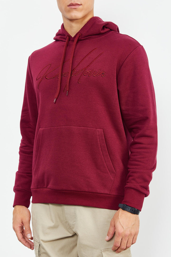 TMY Purple Cursive Embroidered Hooded Comfort Fit Men's Sweatshirt - 88007 - Barrie
