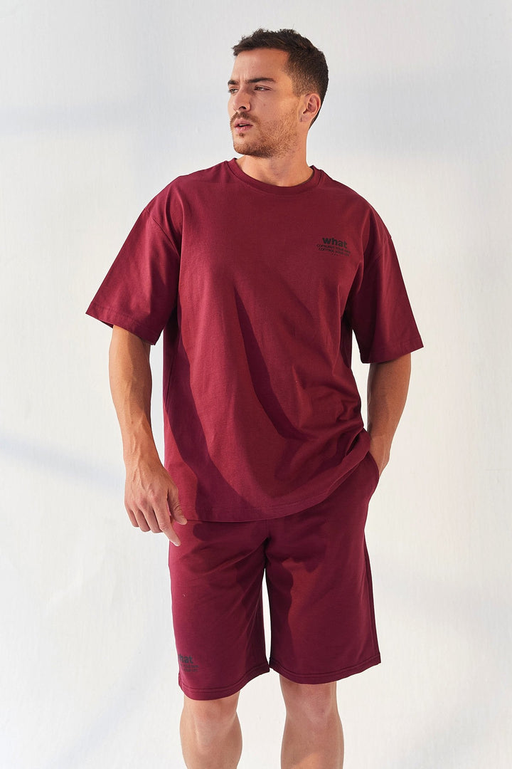 TMY Purple Small Printed O Neck Men's Oversized Bermuda Shorts Set - 85156 - Thornton