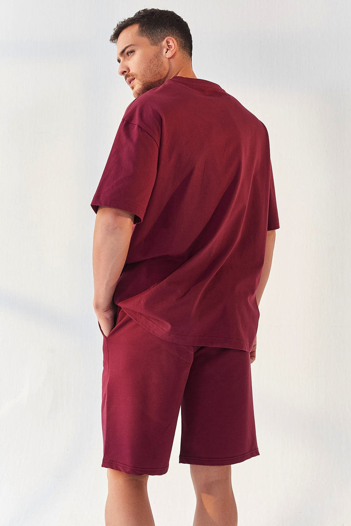 TMY Purple Small Printed O Neck Men's Oversized Bermuda Shorts Set - 85156 - Thornton