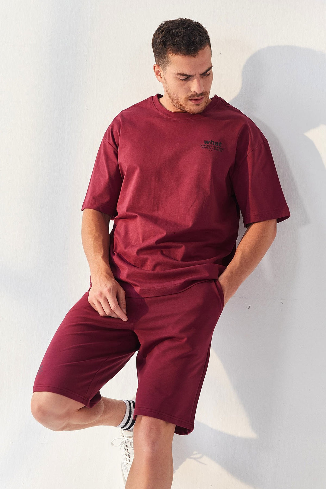 TMY Purple Small Printed O Neck Men's Oversized Bermuda Shorts Set - 85156 - Thornton
