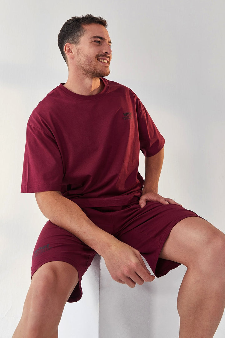 TMY Purple Small Printed O Neck Men's Oversized Bermuda Shorts Set - 85156 - Thornton