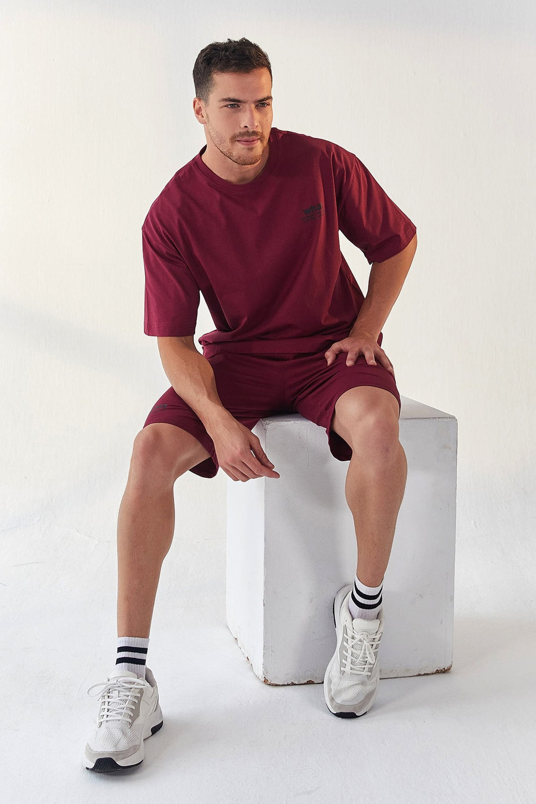TMY Purple Small Printed O Neck Men's Oversized Bermuda Shorts Set - 85156 - Thornton