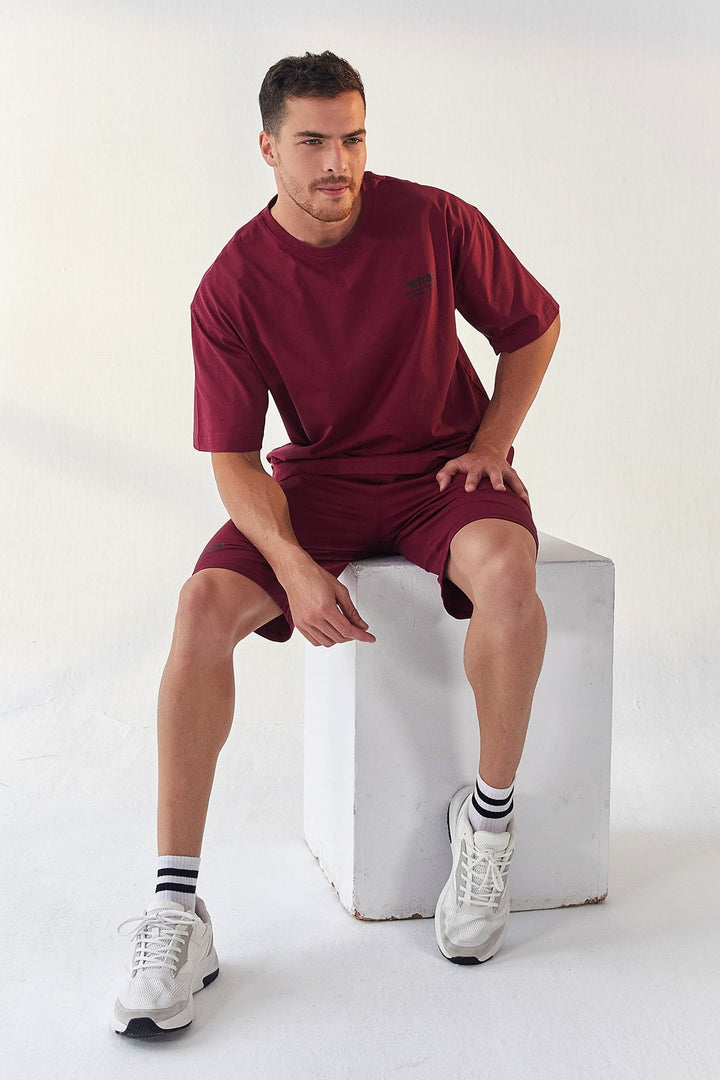 TMY Purple Small Printed O Neck Men's Oversized Bermuda Shorts Set - 85156 - Thornton