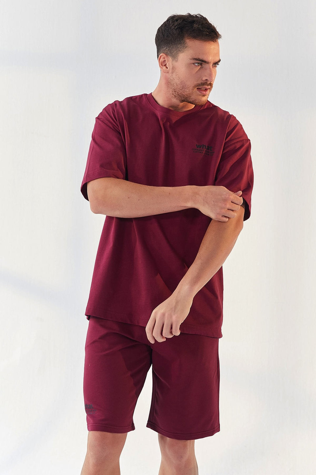 TMY Purple Small Printed O Neck Men's Oversized Bermuda Shorts Set - 85156 - Thornton