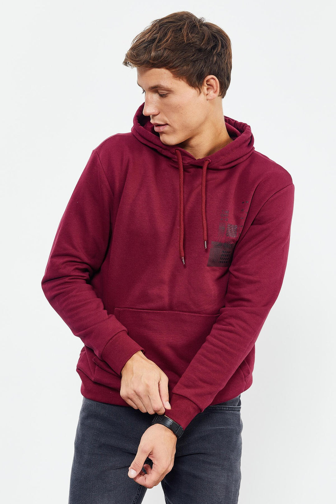 TMY Purple Front and Back Printed Hooded Comfort Fit Men's Sweatshirt - 88017 - Ajaccio