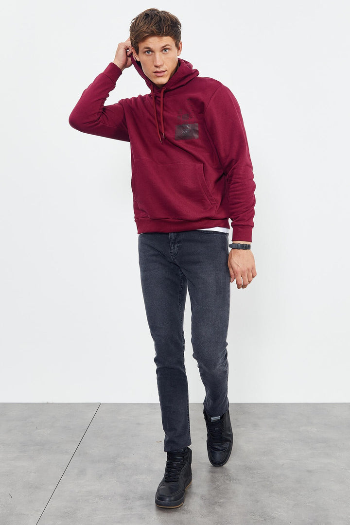 TMY Purple Front and Back Printed Hooded Comfort Fit Men's Sweatshirt - 88017 - Ajaccio