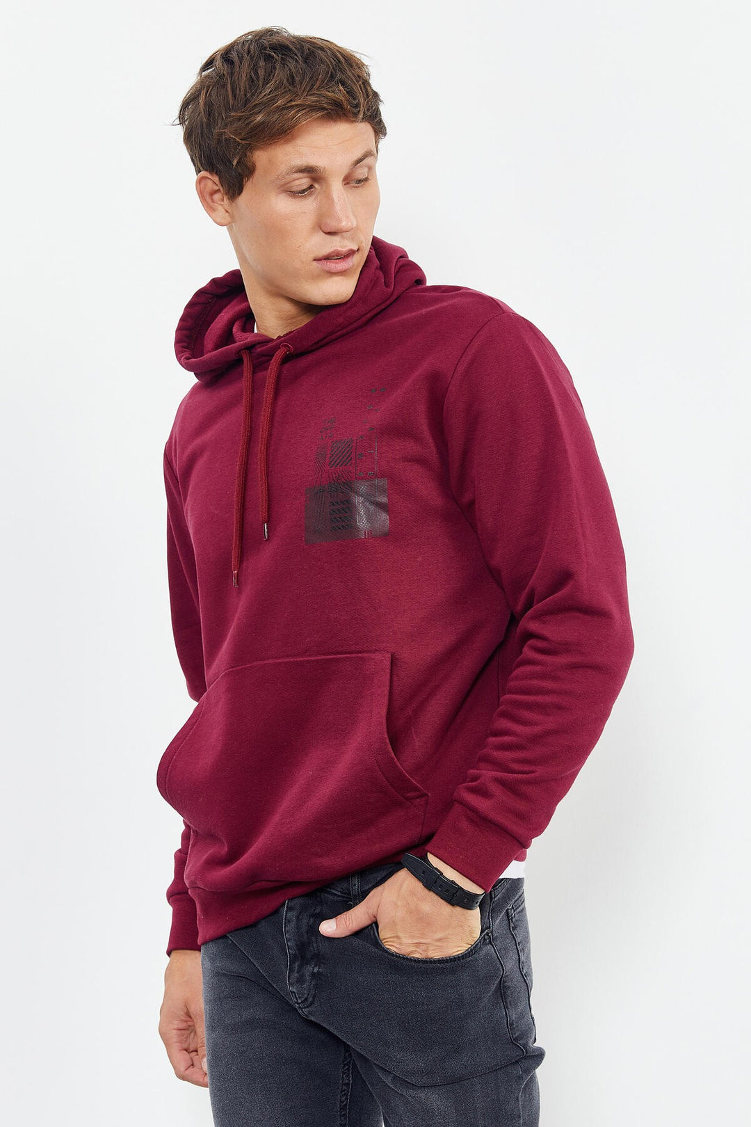 TMY Purple Front and Back Printed Hooded Comfort Fit Men's Sweatshirt - 88017 - Ajaccio