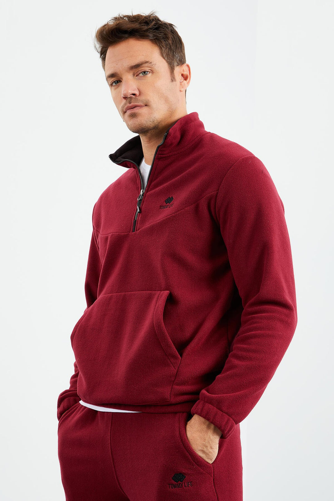 TMY Purple Half Zip Stand Collar Elastic Cuff Polar Men's Tracksuit - 85159 - Šiauliai