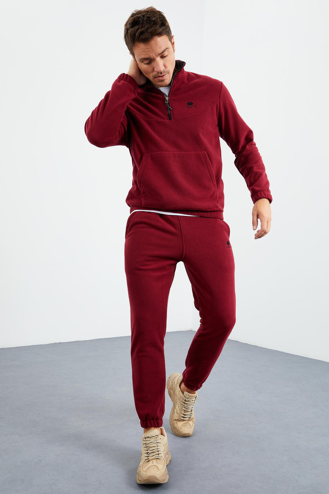 TMY Purple Half Zip Stand Collar Elastic Cuff Polar Men's Tracksuit - 85159 - Šiauliai