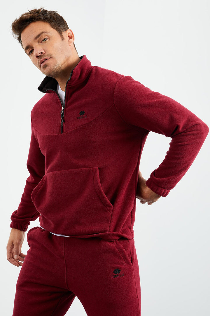 TMY Purple Half Zip Stand Collar Elastic Cuff Polar Men's Tracksuit - 85159 - Šiauliai