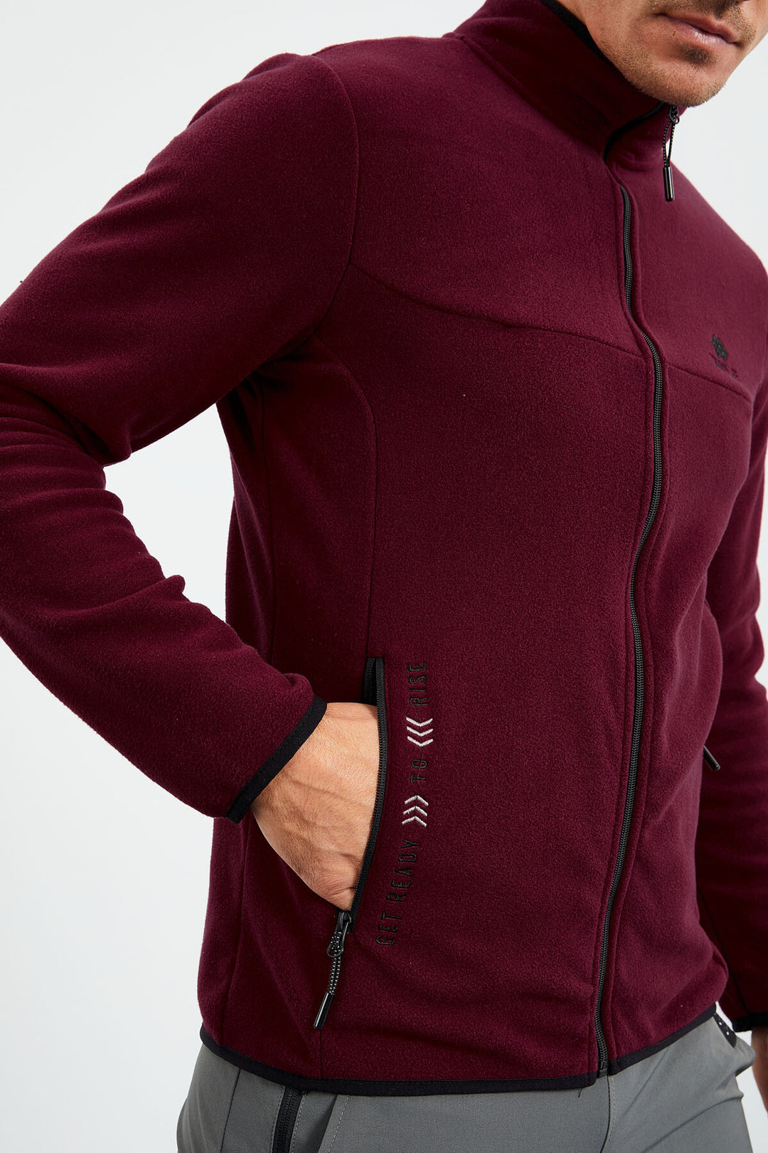 TMY Purple Embroidered Round Neck Zippered Standard Fit Men's Sweatshirt Polar - 87992 - Portici