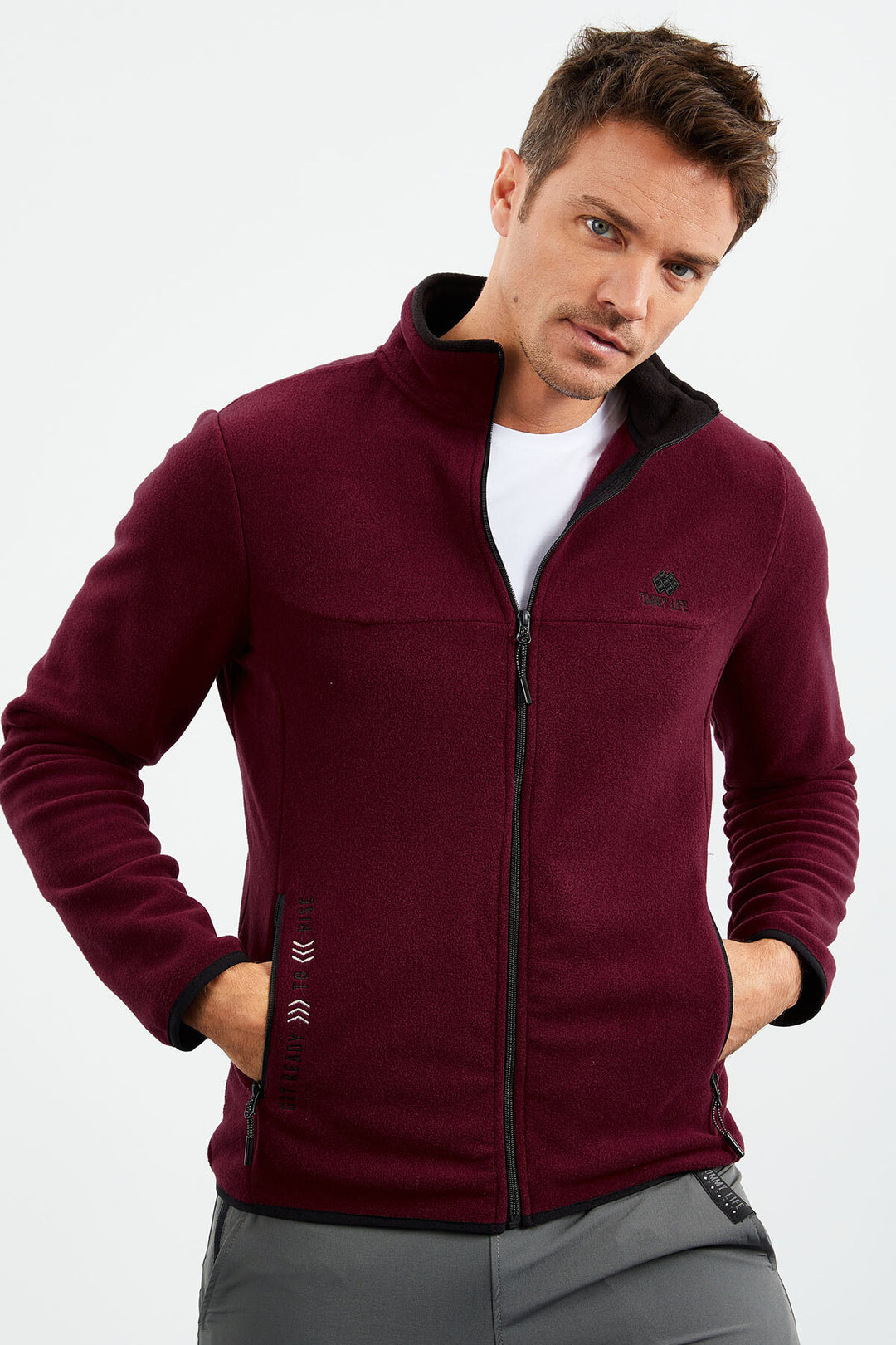 TMY Purple Embroidered Round Neck Zippered Standard Fit Men's Sweatshirt Polar - 87992 - Portici
