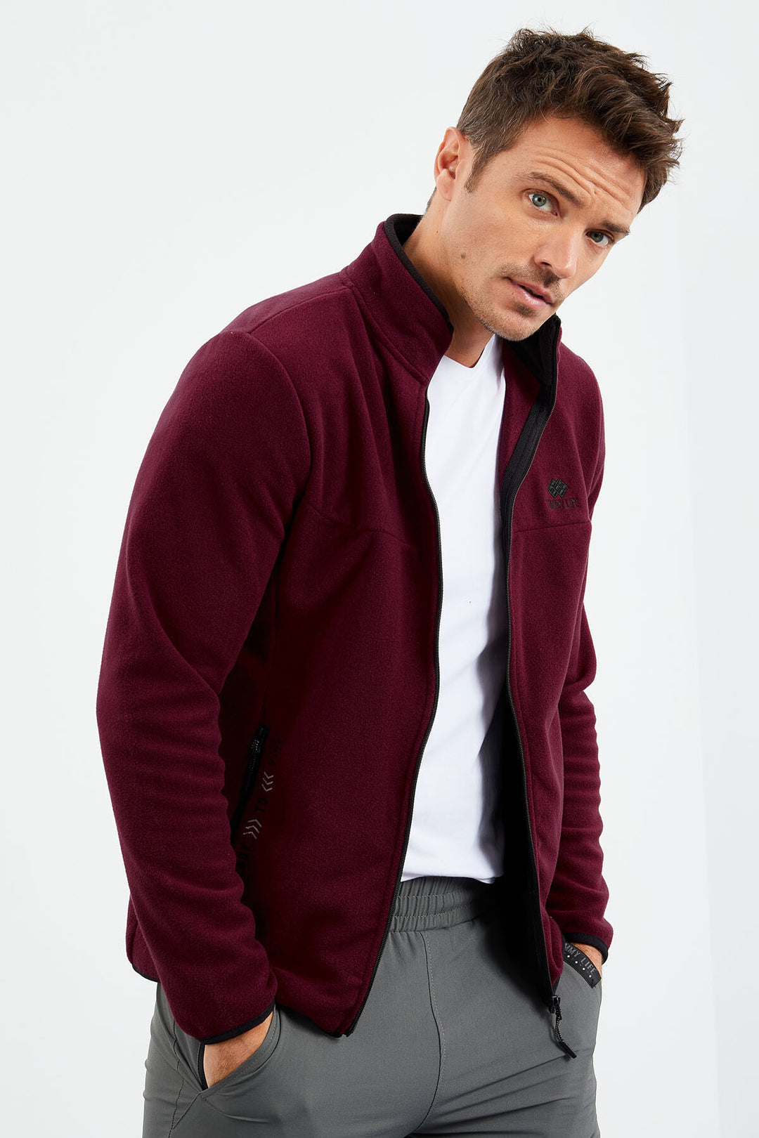TMY Purple Embroidered Round Neck Zippered Standard Fit Men's Sweatshirt Polar - 87992 - Portici