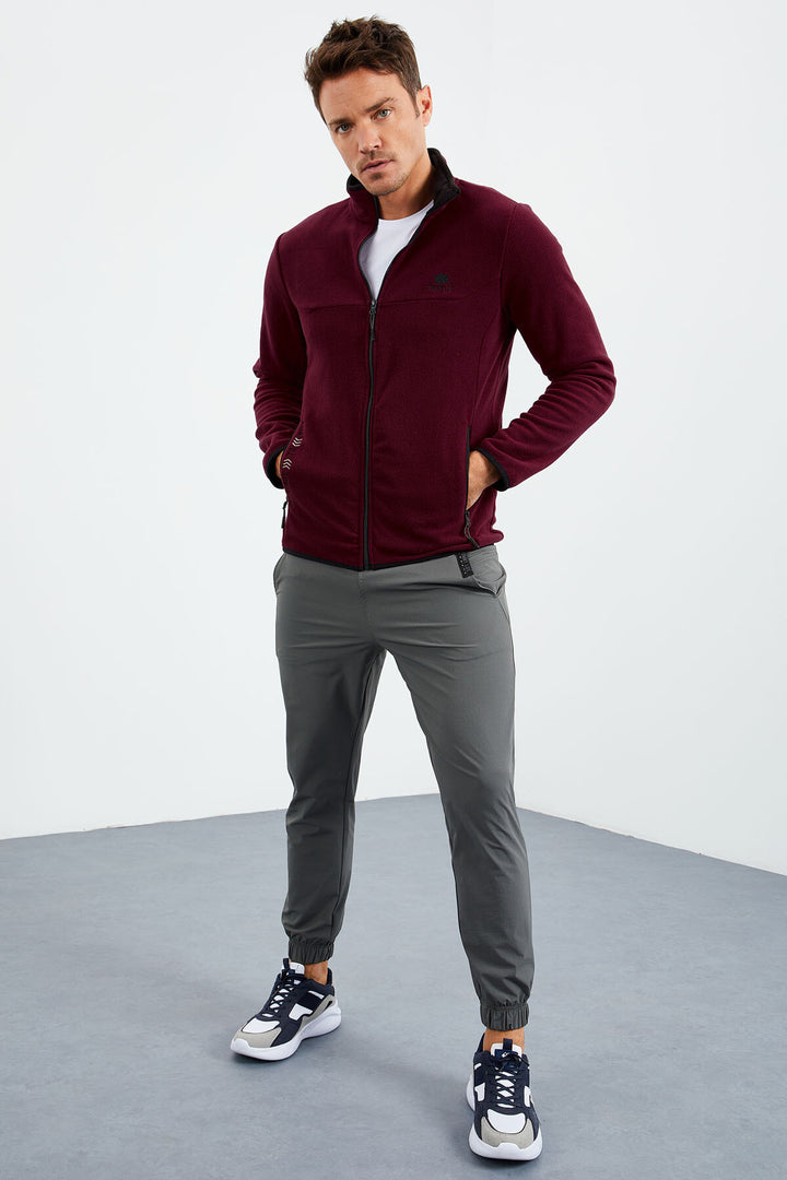 TMY Purple Embroidered Round Neck Zippered Standard Fit Men's Sweatshirt Polar - 87992 - Portici