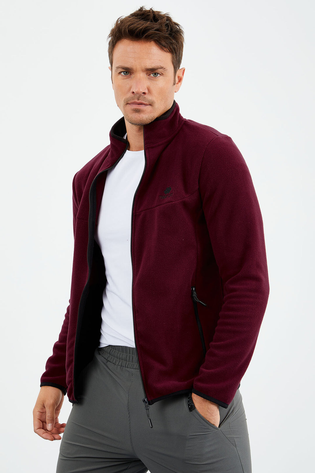 TMY Purple Embroidered Round Neck Zippered Standard Fit Men's Sweatshirt Polar - 87992 - Portici