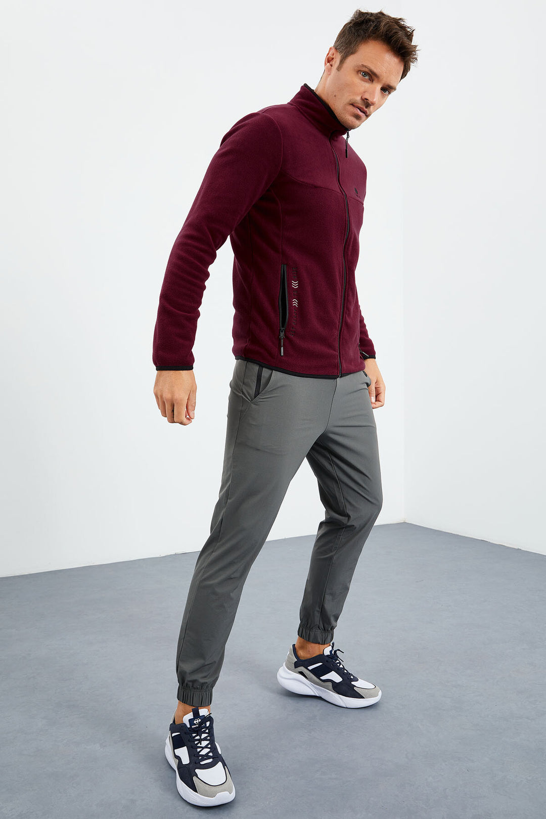 TMY Purple Embroidered Round Neck Zippered Standard Fit Men's Sweatshirt Polar - 87992 - Portici