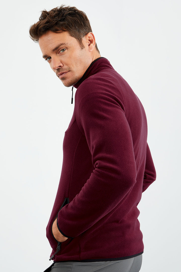 TMY Purple Embroidered Round Neck Zippered Standard Fit Men's Sweatshirt Polar - 87992 - Portici