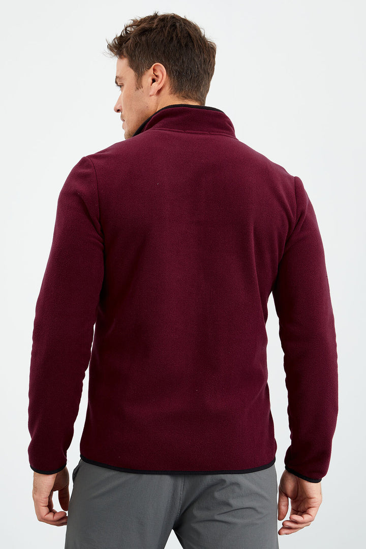 TMY Purple Embroidered Round Neck Zippered Standard Fit Men's Sweatshirt Polar - 87992 - Portici