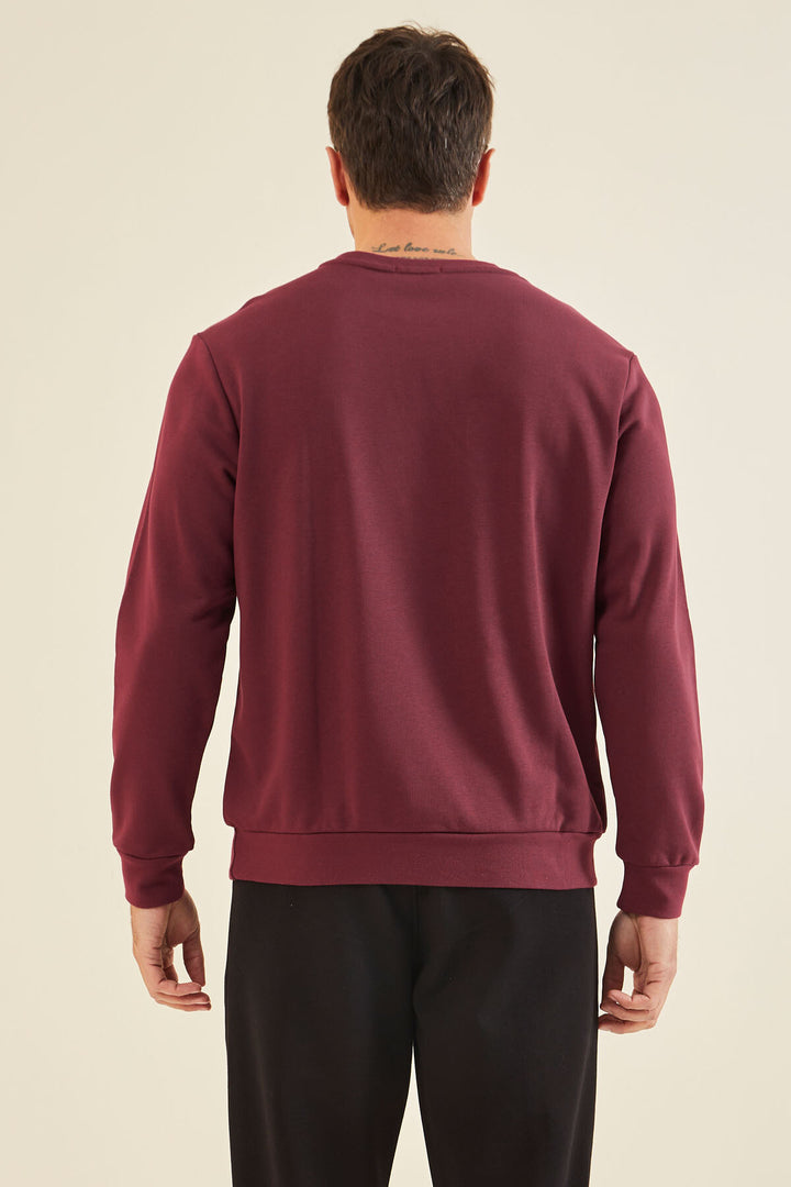 TMY Purple Embroidered Round Neck Comfort Fit Men's Sweatshirt - 88020 - Peine