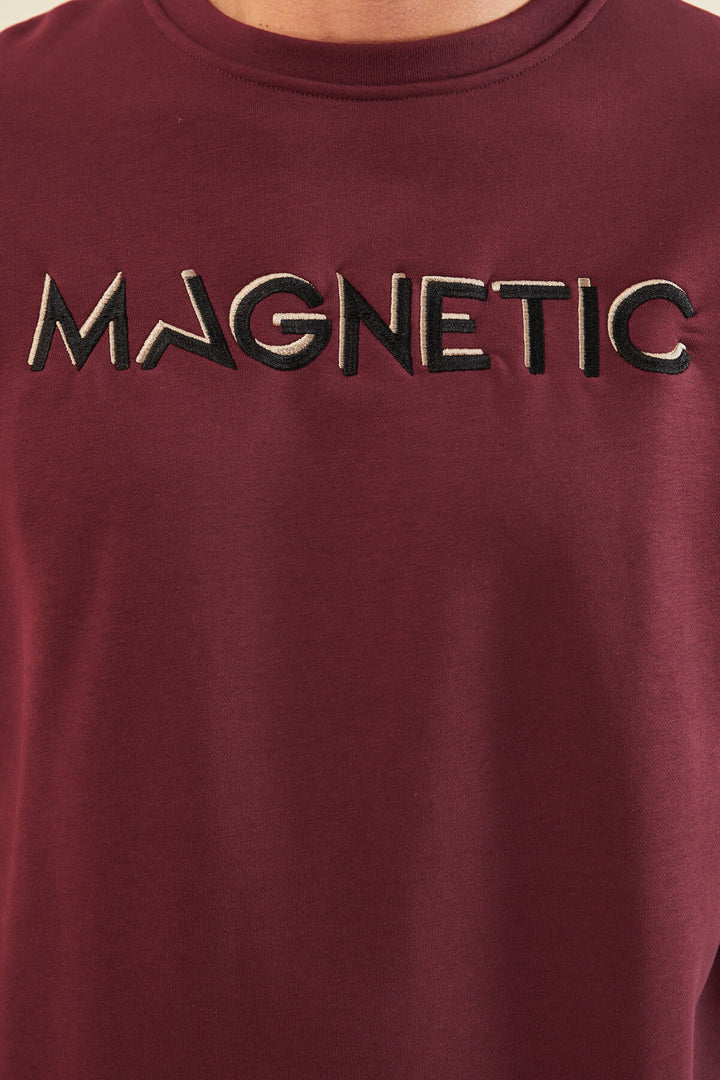 TMY Purple Embroidered Round Neck Comfort Fit Men's Sweatshirt - 88020 - Peine