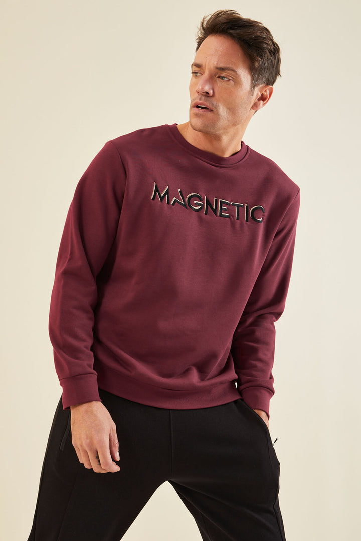 TMY Purple Embroidered Round Neck Comfort Fit Men's Sweatshirt - 88020 - Peine