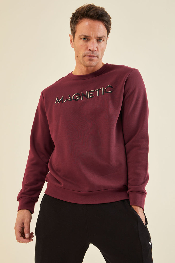 TMY Purple Embroidered Round Neck Comfort Fit Men's Sweatshirt - 88020 - Peine