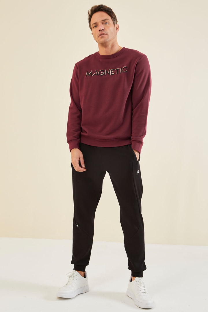TMY Purple Embroidered Round Neck Comfort Fit Men's Sweatshirt - 88020 - Peine