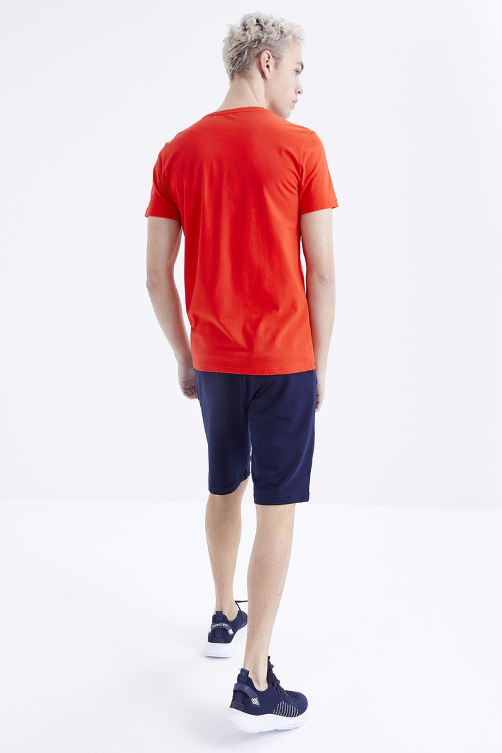 TMY Fiesta - Indigo Printed Detail O Neck Standard Fit Bermuda Men's Shorts Set - 85171 - Crewe