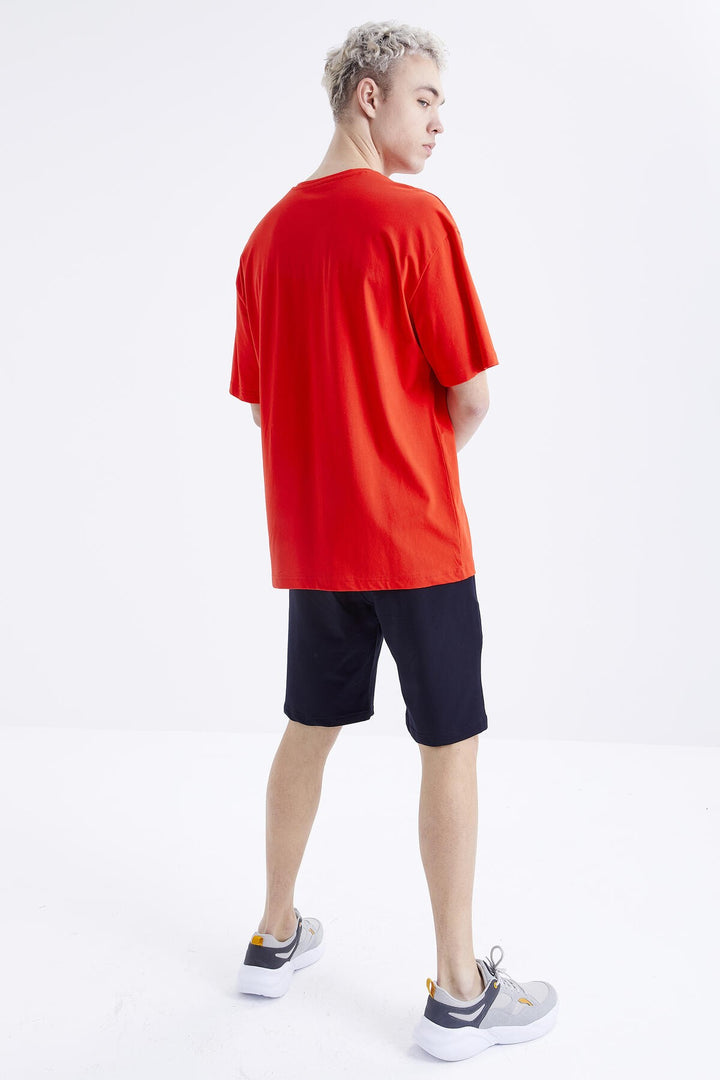 TMY Fiesta - Navy Printed O Neck Oversized Bermuda Men's Shorts Set - 85165 - Shostka