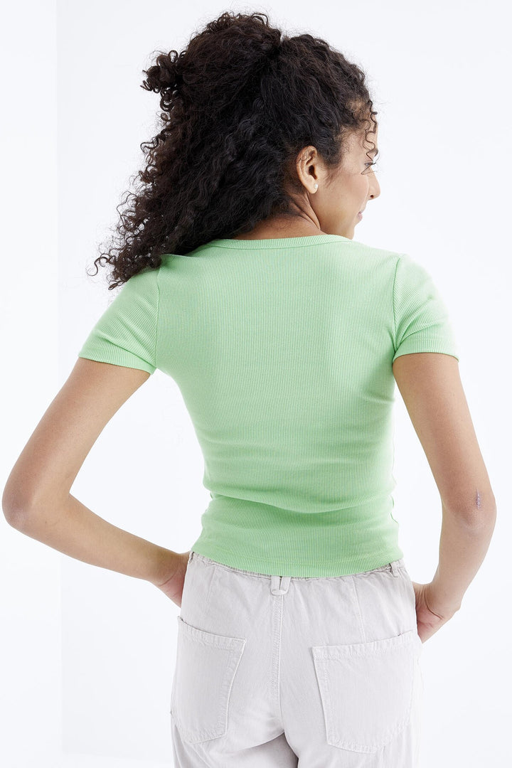 TMY Pistachio Green Basic Short Sleeve O Neck Women's T-Shirt - 97202 - Osnabrück