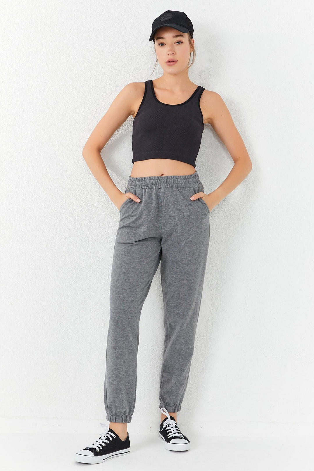 TMY Smoke Basic Zero Sleeve Slim Fit U Neck Women's Crop Top Tank Top - 97160 - Thunder Bay