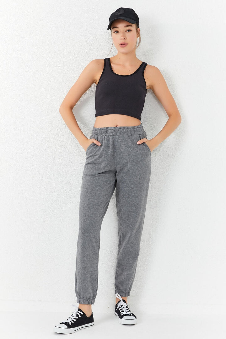 TMY Smoke Basic Zero Sleeve Slim Fit U Neck Women's Crop Top Tank Top - 97160 - Thunder Bay