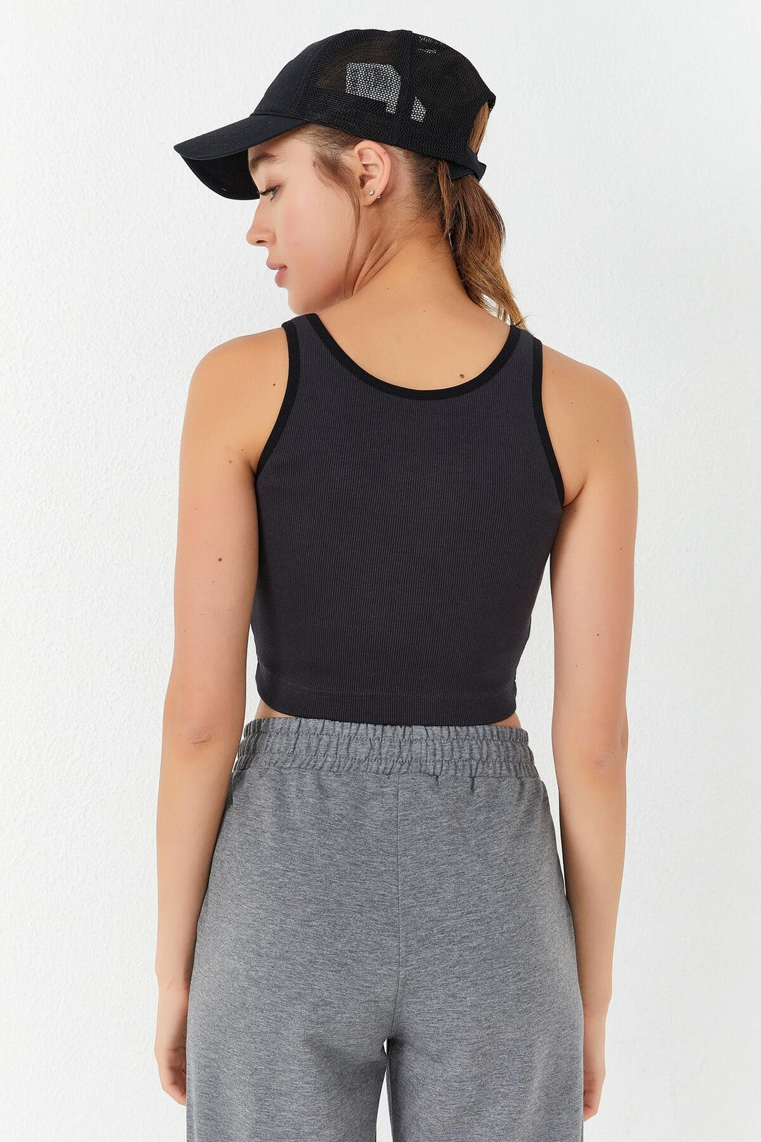 TMY Smoke Basic Zero Sleeve Slim Fit U Neck Women's Crop Top Tank Top - 97160 - Thunder Bay