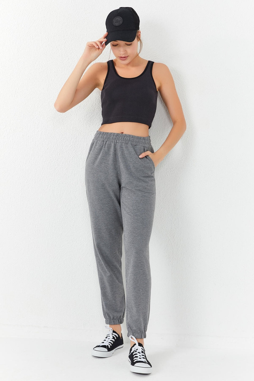 TMY Smoke Basic Zero Sleeve Slim Fit U Neck Women's Crop Top Tank Top - 97160 - Thunder Bay