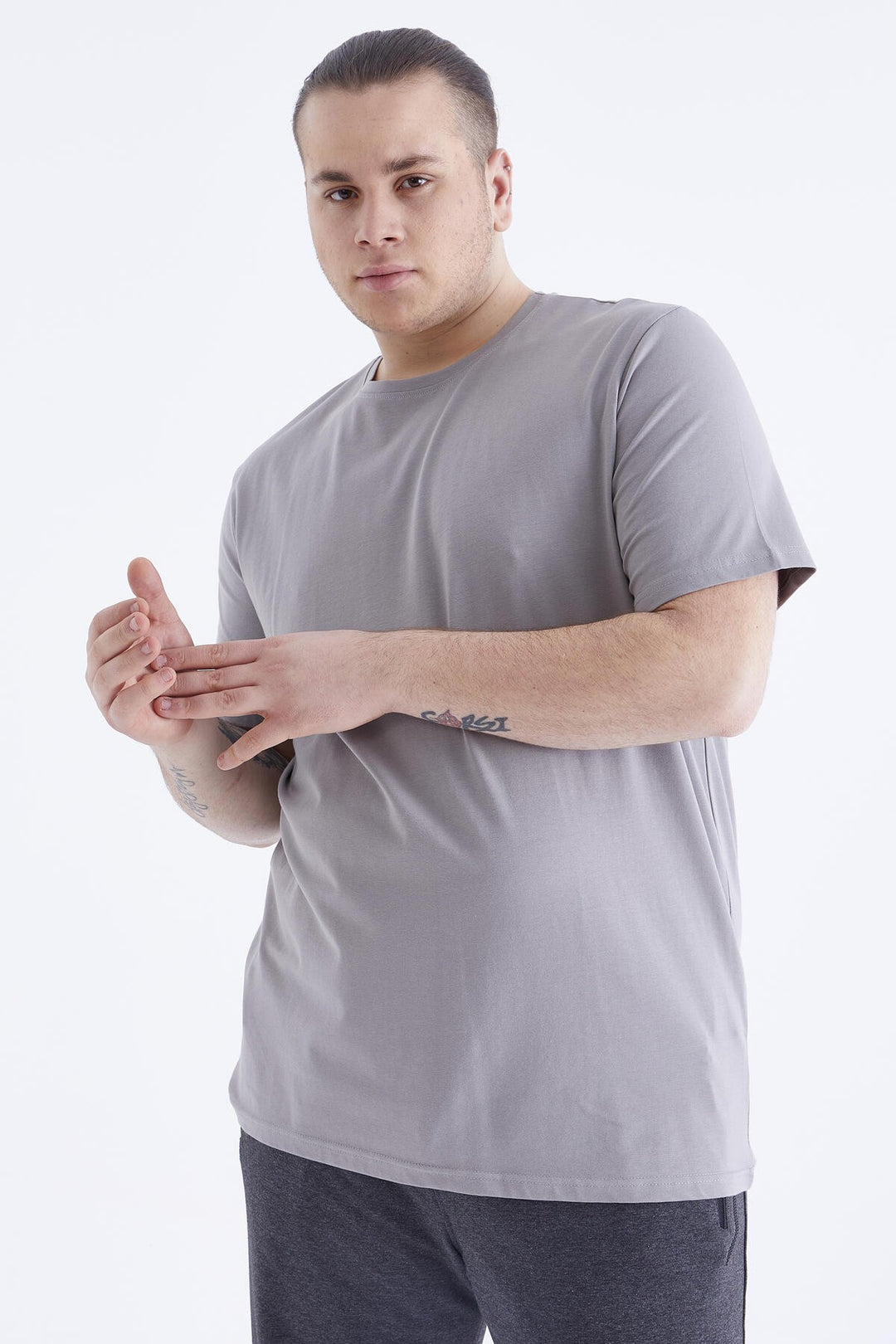 TMY Gray Basic Short Sleeve Round Neck Plus Size Men's T-Shirt - 88072 - Guaynabo