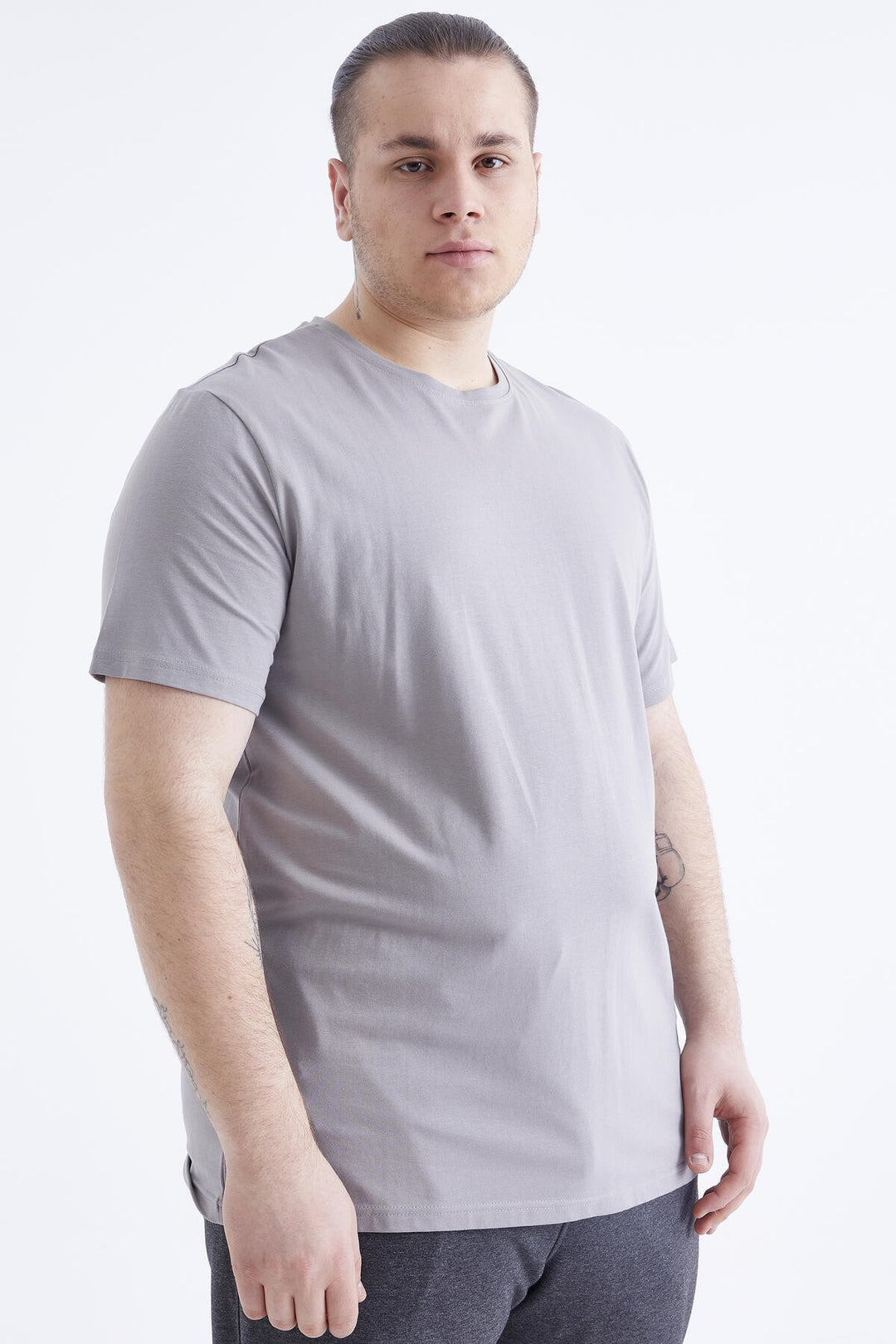 TMY Gray Basic Short Sleeve Round Neck Plus Size Men's T-Shirt - 88072 - Guaynabo