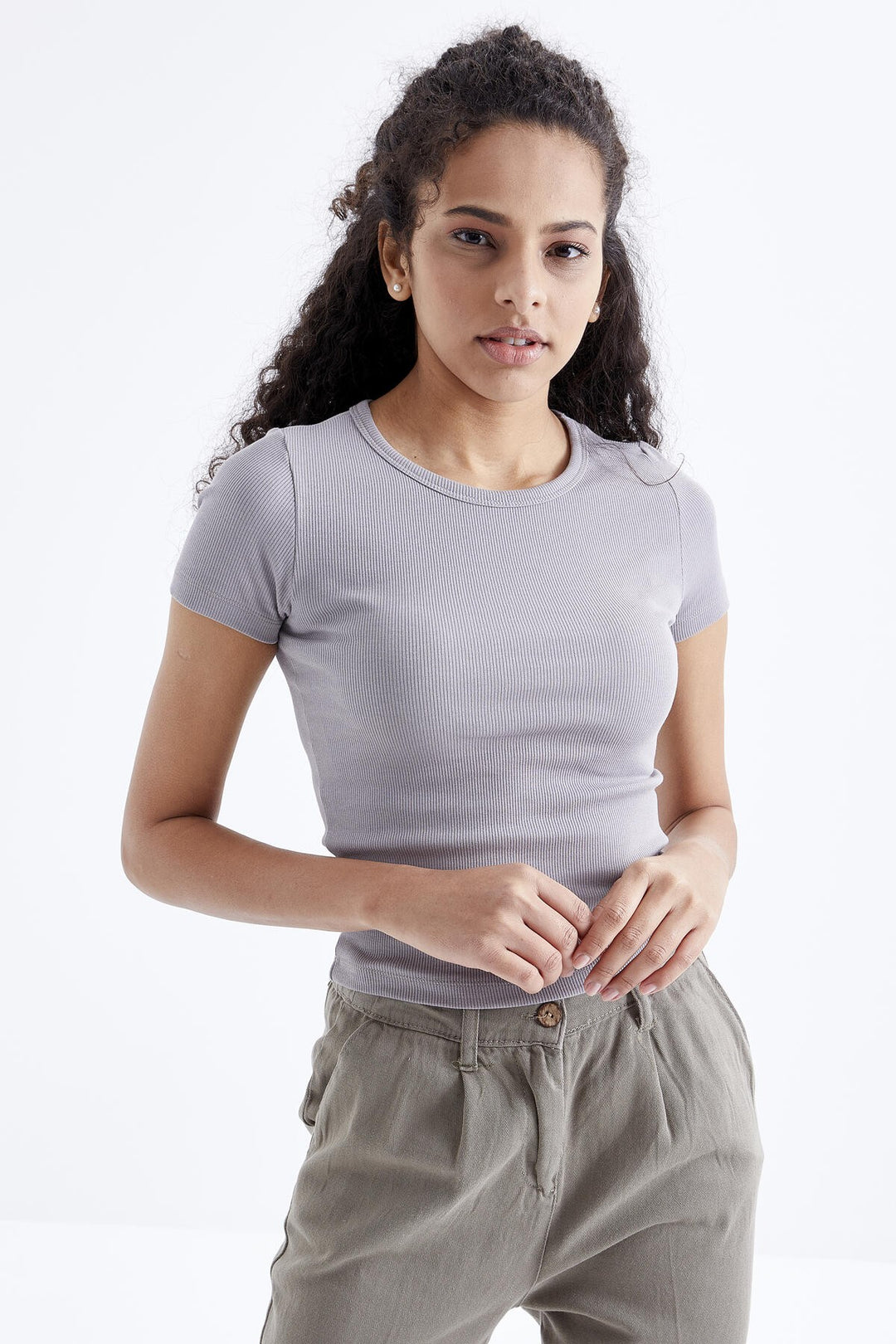 TMY Gray Basic Short Sleeve O Neck Women's T-Shirt - 97202 - Hürth
