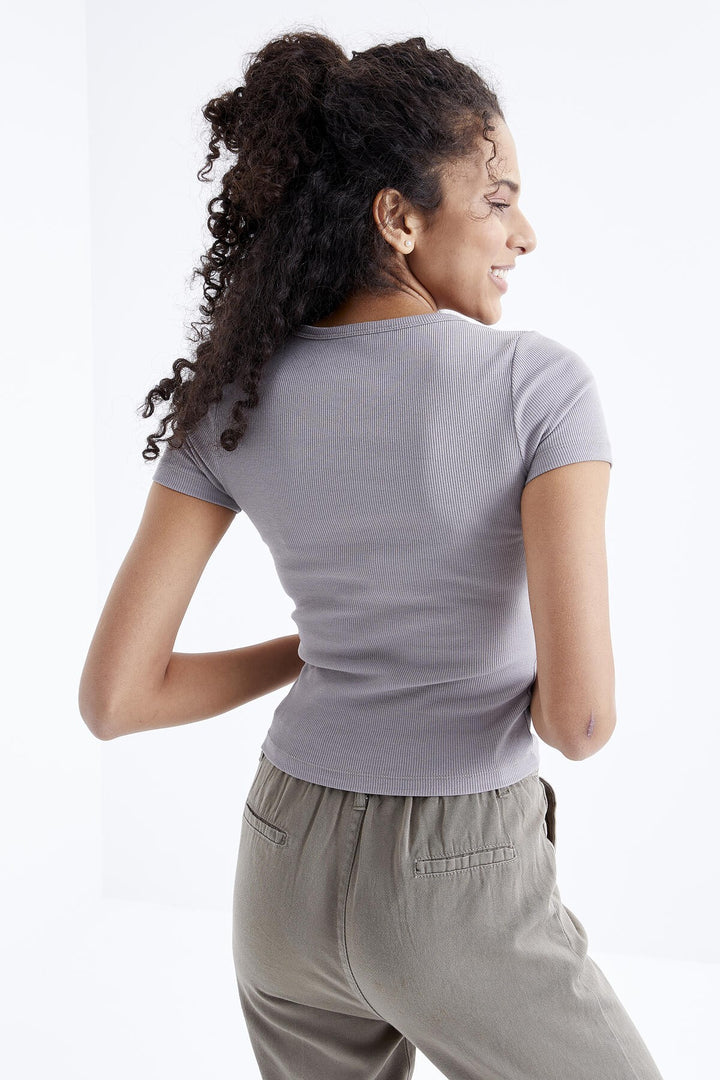 TMY Gray Basic Short Sleeve O Neck Women's T-Shirt - 97202 - Hürth
