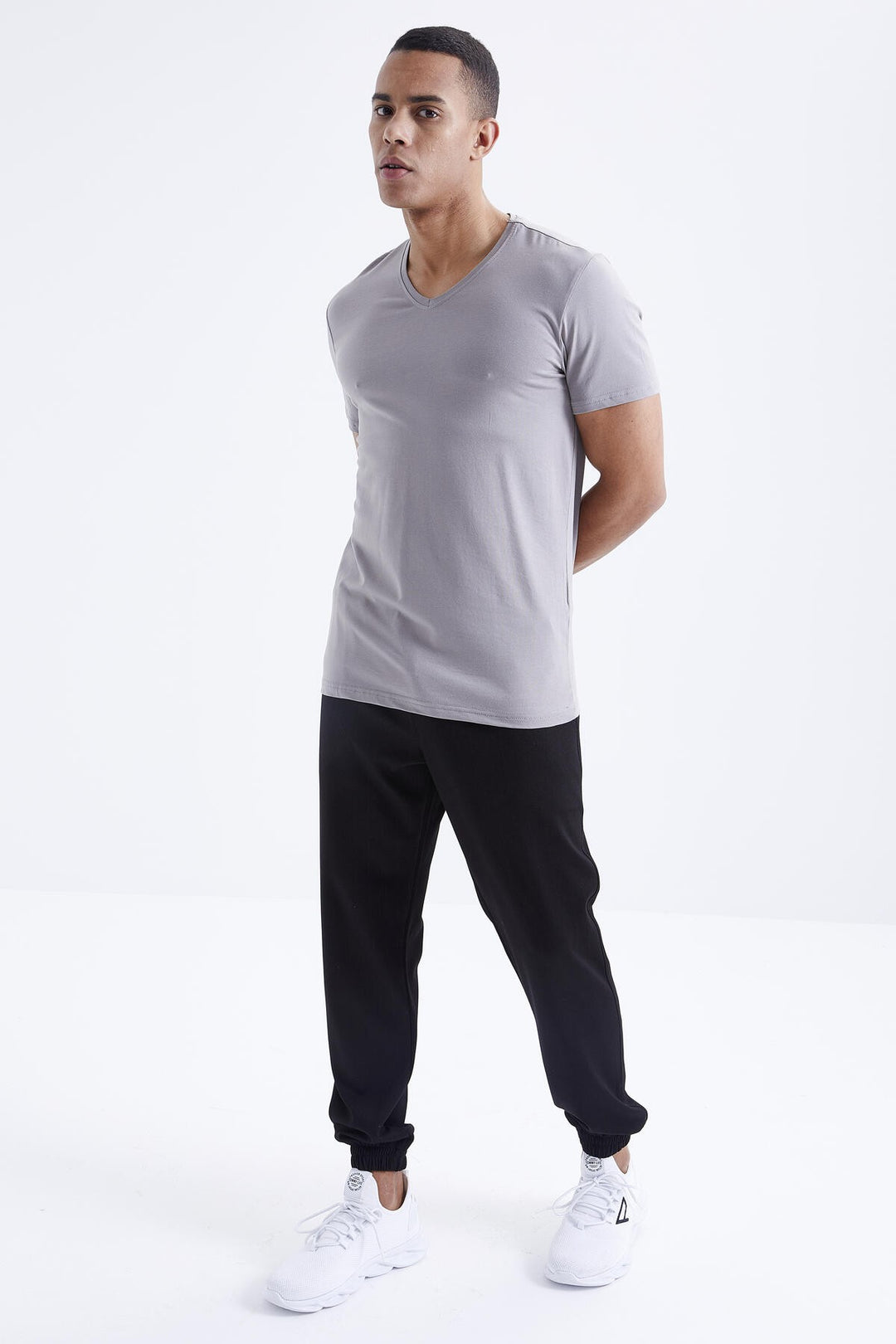TMY Gray Basic Short Sleeve Standard Mold V Neck Men's T-Shirt - 87912 - Ealing