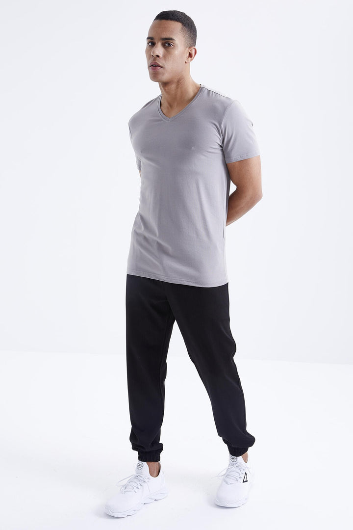 TMY Gray Basic Short Sleeve Standard Mold V Neck Men's T-Shirt - 87912 - Ealing