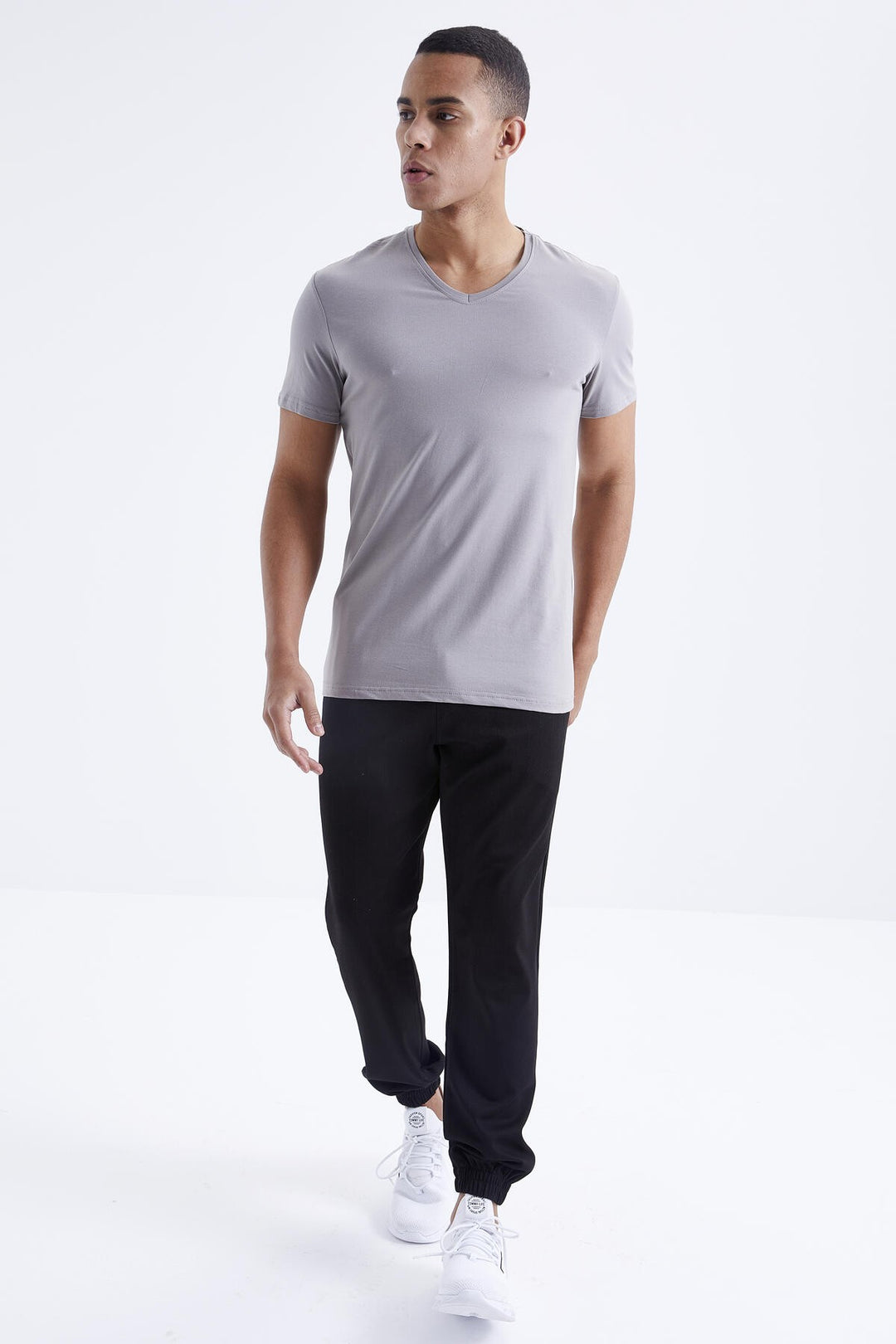 TMY Gray Basic Short Sleeve Standard Mold V Neck Men's T-Shirt - 87912 - Ealing