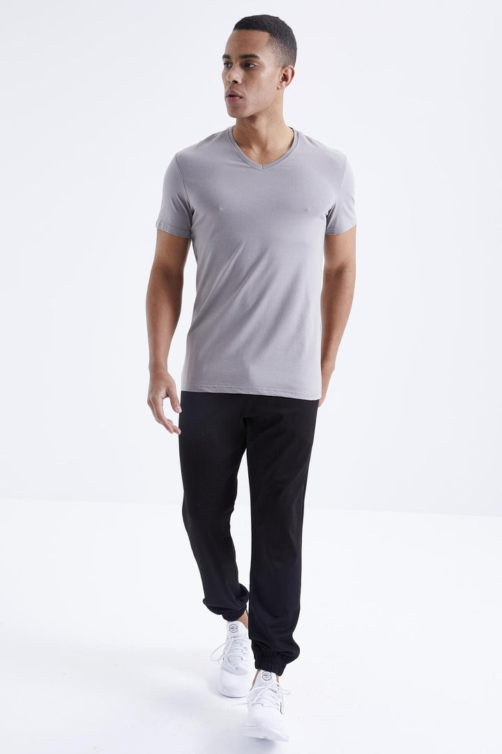 TMY Gray Basic Short Sleeve Standard Mold V Neck Men's T-Shirt - 87912 - Ealing