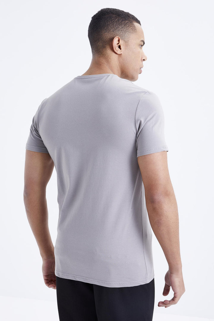 TMY Gray Basic Short Sleeve Standard Mold V Neck Men's T-Shirt - 87912 - Ealing