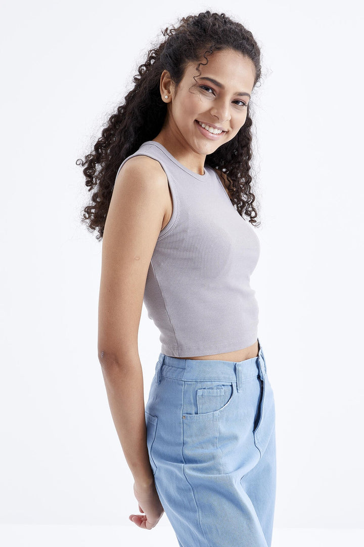 TMY Gray Basic Sleeveless O Neck Women's Crop Top Tank Top - 97204 - Santa Ana Nextlalpan