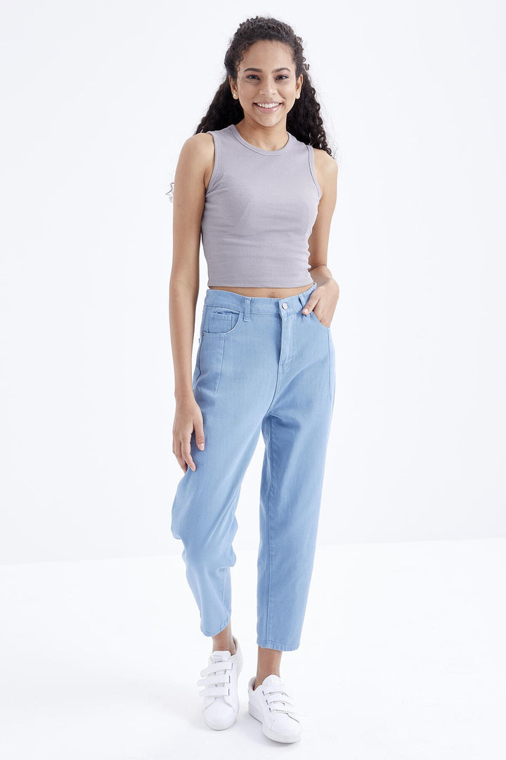 TMY Gray Basic Sleeveless O Neck Women's Crop Top Tank Top - 97204 - Santa Ana Nextlalpan